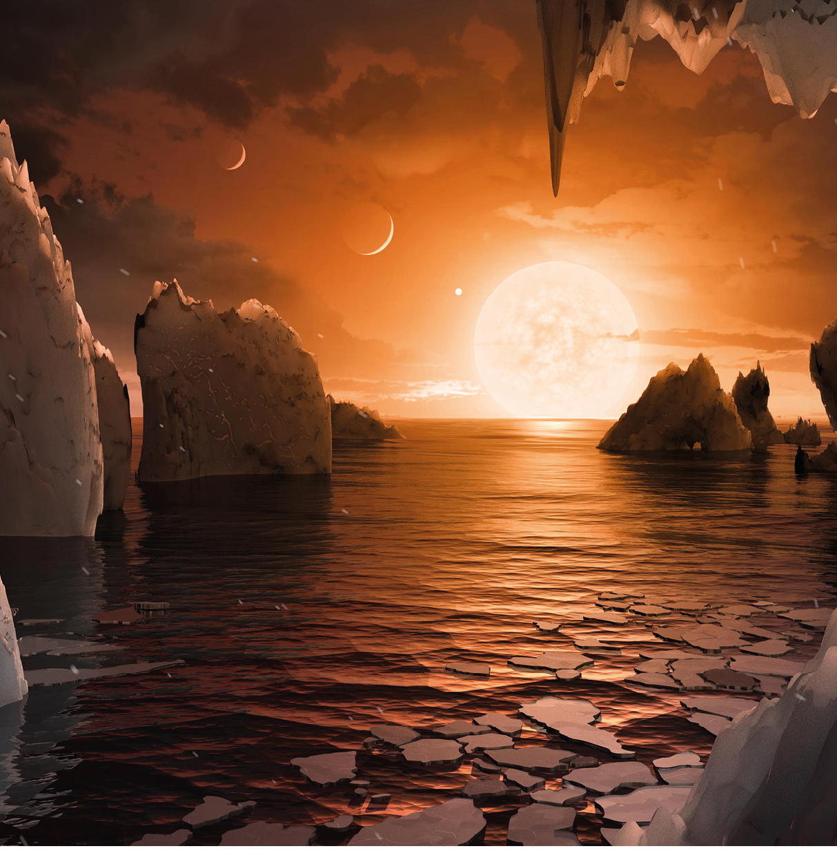 Imagine standing on the surface of the exoplanet TRAPPIST-1f  This artist's concept is one interpretation of what it could look like 