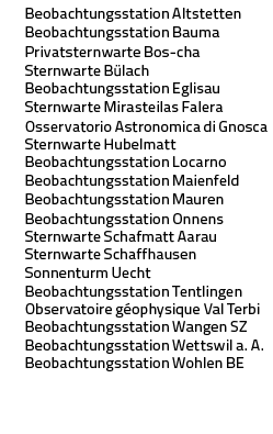 Beobachtungsstation Altstetten,Beobachtungsstation Bauma,Privatsternwarte Bos-cha,Sternwarte Bülach Beobachtungsstati   