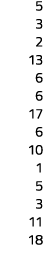 5 3 2 13 6 6 17 6 10 1 5 3 11 18