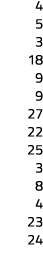 4 5 3 18 9 9 27 22 25 3 8 4 23 24