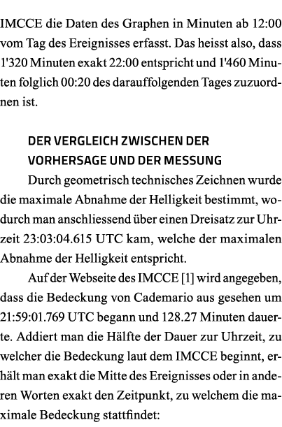 IMCCE die Daten des Graphen in Minuten ab 12:00 vom Tag des Ereignisses erfasst  Das heisst also, dass 1'320 Minuten    