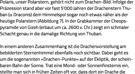 Polaris, unser Polarstern, gehört nicht zum Drachen-Bild  Infolge der Präzession stand aber vor fast 5'000 Jahren der   