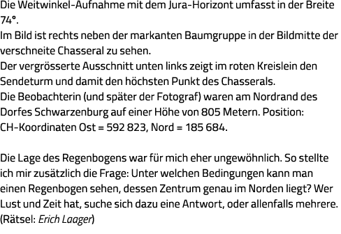 Die Weitwinkel-Aufnahme mit dem Jura-Horizont umfasst in der Breite 74   Im Bild ist rechts neben der markanten Baumg   