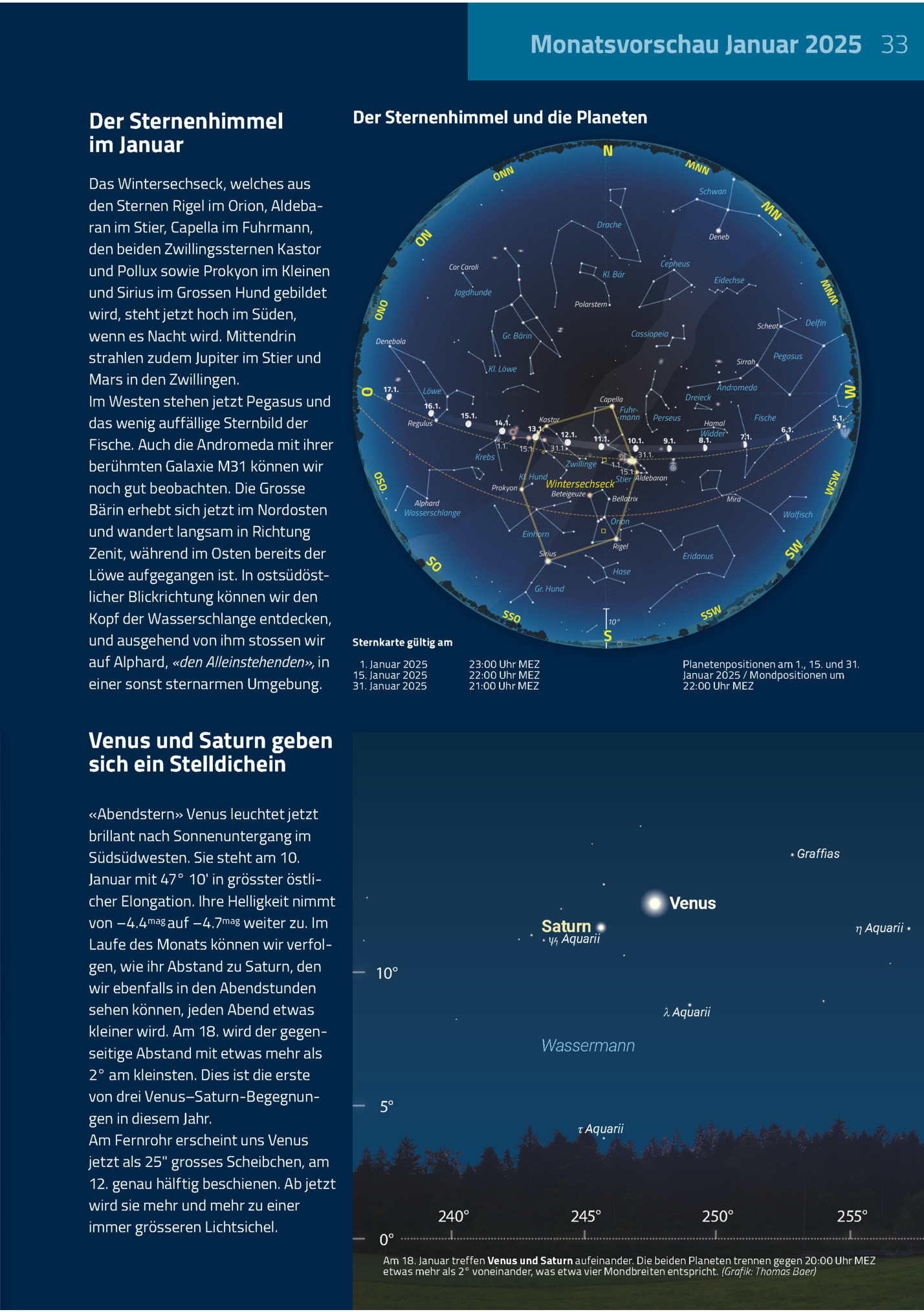 Monatsvorschau Januar 2025 33
Der Sternenhimmel
Im Januar
Das Wintersechseck, Welches Aus
Den Sternen Rigel Im Orion, Aldebaran Im Stier, Capella Im Fuhrmann,
Den Beiden Zwillingssternen Kastor
Und Pollux Sowie Prokyon Im Kleinen
Und Sirius Im Grosse...