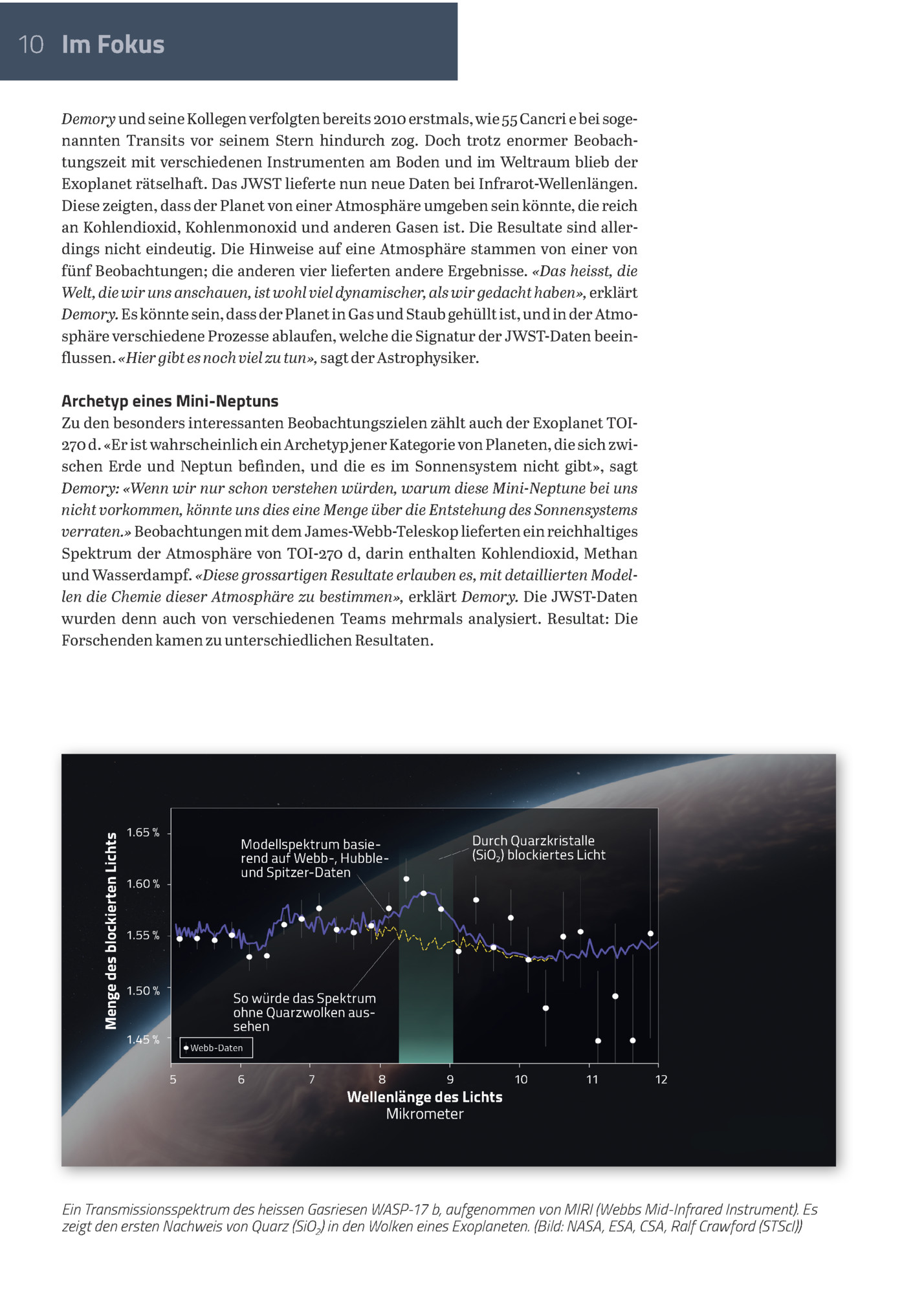 10 Im Fokus
Demory Und Seine Kollegen Verfolgten Bereits 2010 Erstmals, Wie 55 Cancri E Bei Sogenannten Transits Vor Seinem Stern Hindurch Zog. Doch Trotz Enormer Beobachtungszeit Mit Verschiedenen Instrumenten Am Boden Und Im Weltraum Blieb Der
Exop...