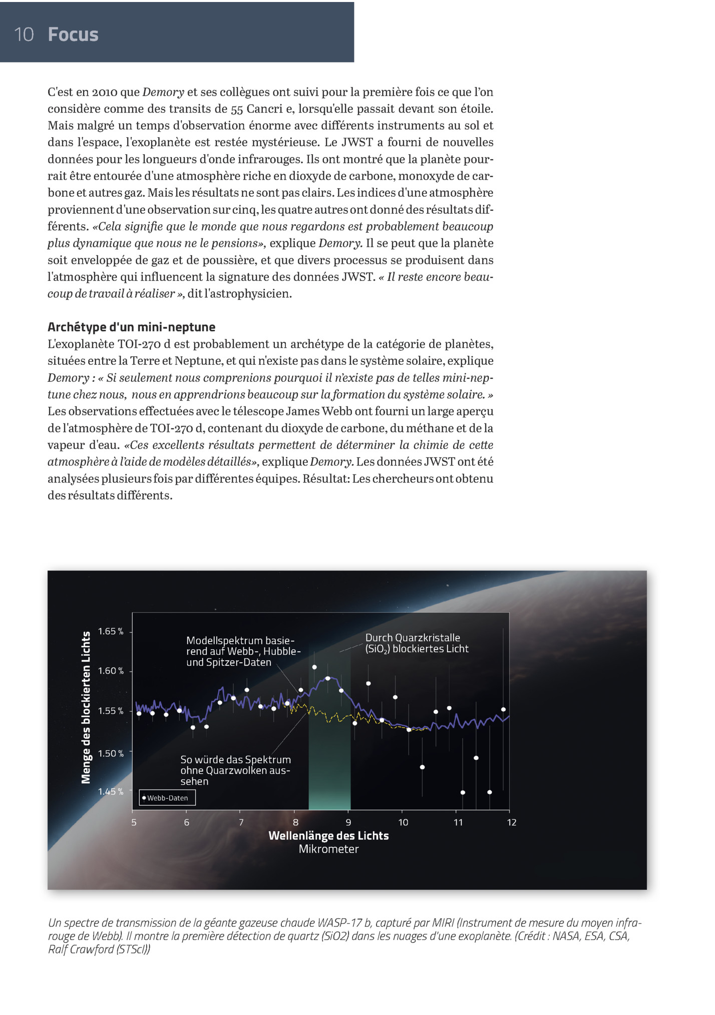 10 Focus
C'est En 2010 Que Demory Et Ses Collègues Ont Suivi Pour La Première Fois Ce Que L’on
Considère Comme Des Transits De 55 Cancri E, Lorsqu'elle Passait Devant Son étoile.
Mais Malgré Un Temps D'observation énorme Avec Différents Inst...
